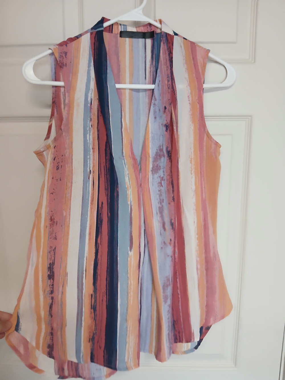 Sleeveless V-Neck Striped Blouse - Multicolor